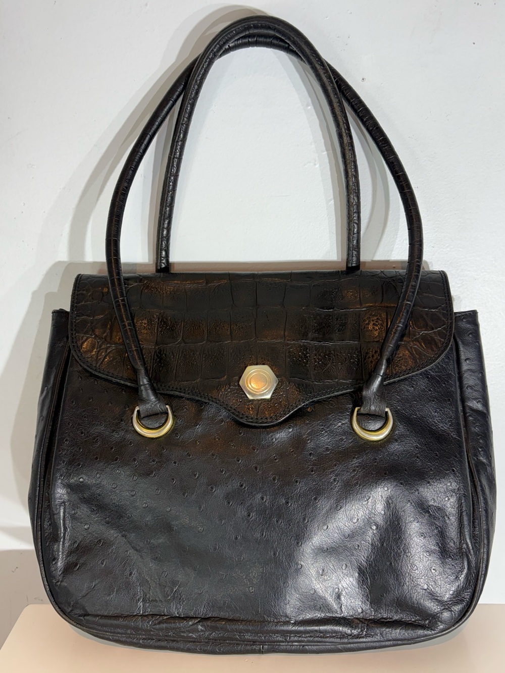 Paola Del Lungo Vintage Croc-Embossed Leather Shoulder Bag